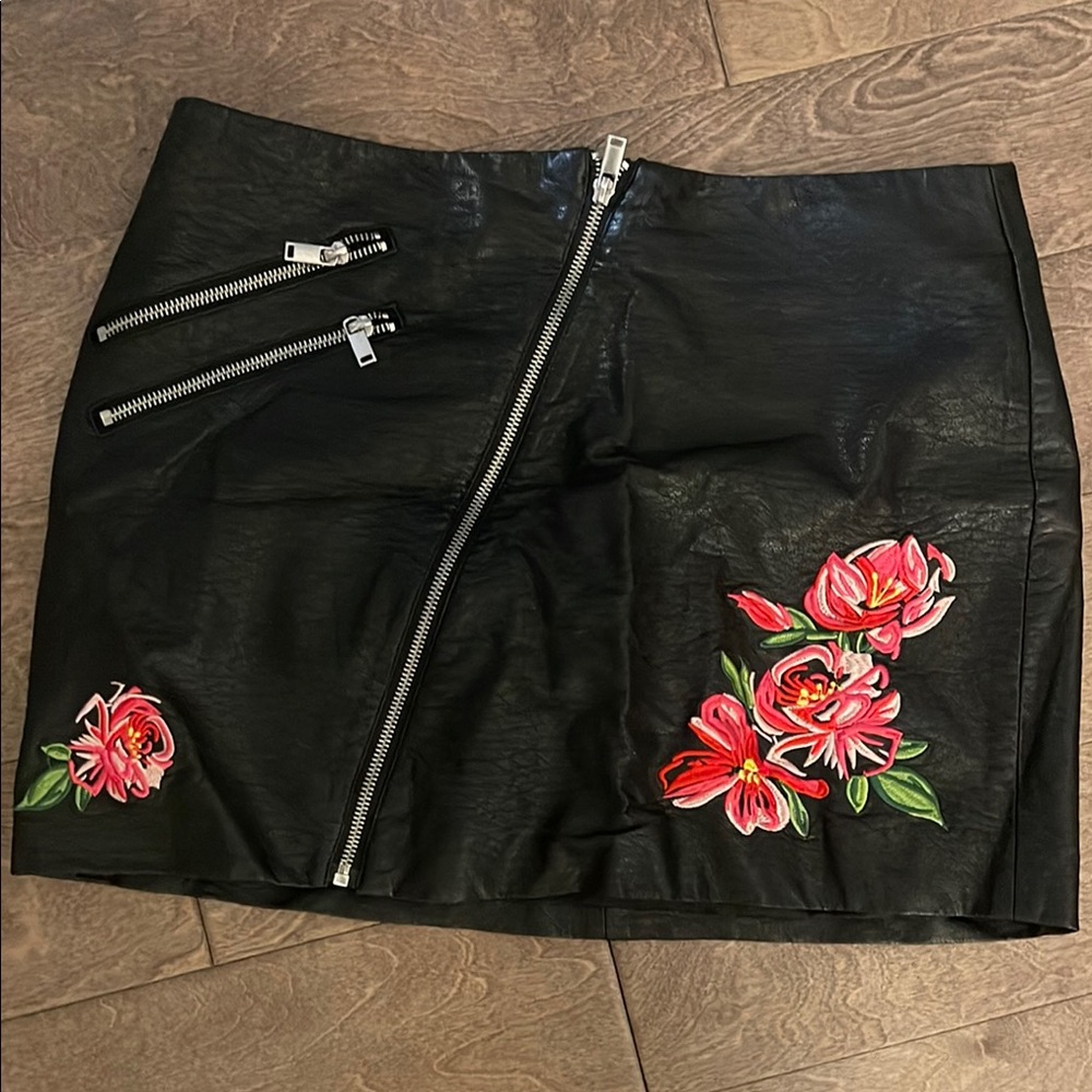 Floral Embroidered Black Skirt
